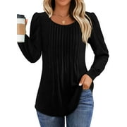Fantaslook Pleated Blouses for Women Dressy Casual Long Sleeve Shirts Fall Tunic Tops
