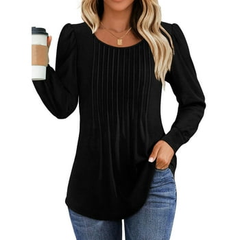 Fantaslook Pleated Blouses for Women Dressy Casual Long Sleeve Shirts Fall Tunic Tops