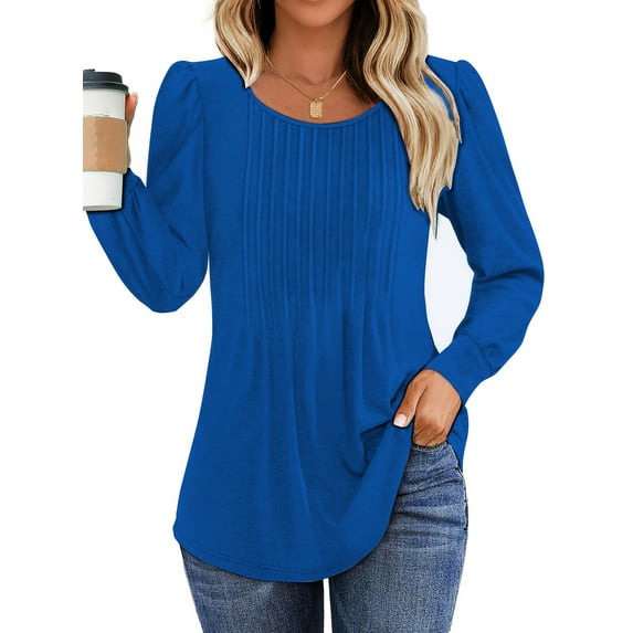 Fantaslook Pleated Blouses for Women Dressy Casual Long Sleeve Shirts Fall Tunic Tops