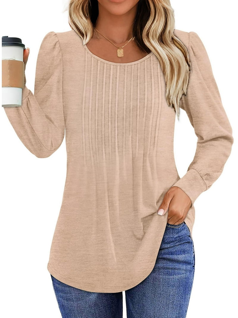 Fantaslook Pleated Blouses for Women Dressy Casual Long Sleeve Shirts Fall Tunic Tops, image size:800x1067