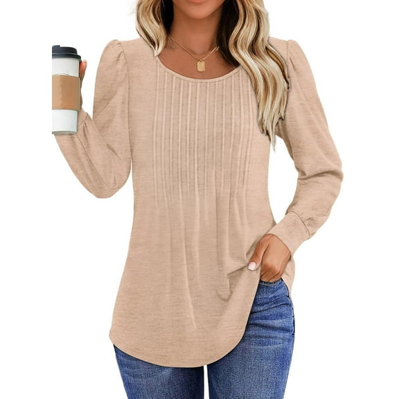 Fantaslook Pleated Blouses for Women Dressy Casual Long Sleeve Shirts Fall Tunic Tops