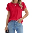 thumbnail image 2 of Women's Ruffle Short Sleeve Blouse - Pleated Crew Neck Summer Top For Work & Casual Wear 2 of 9