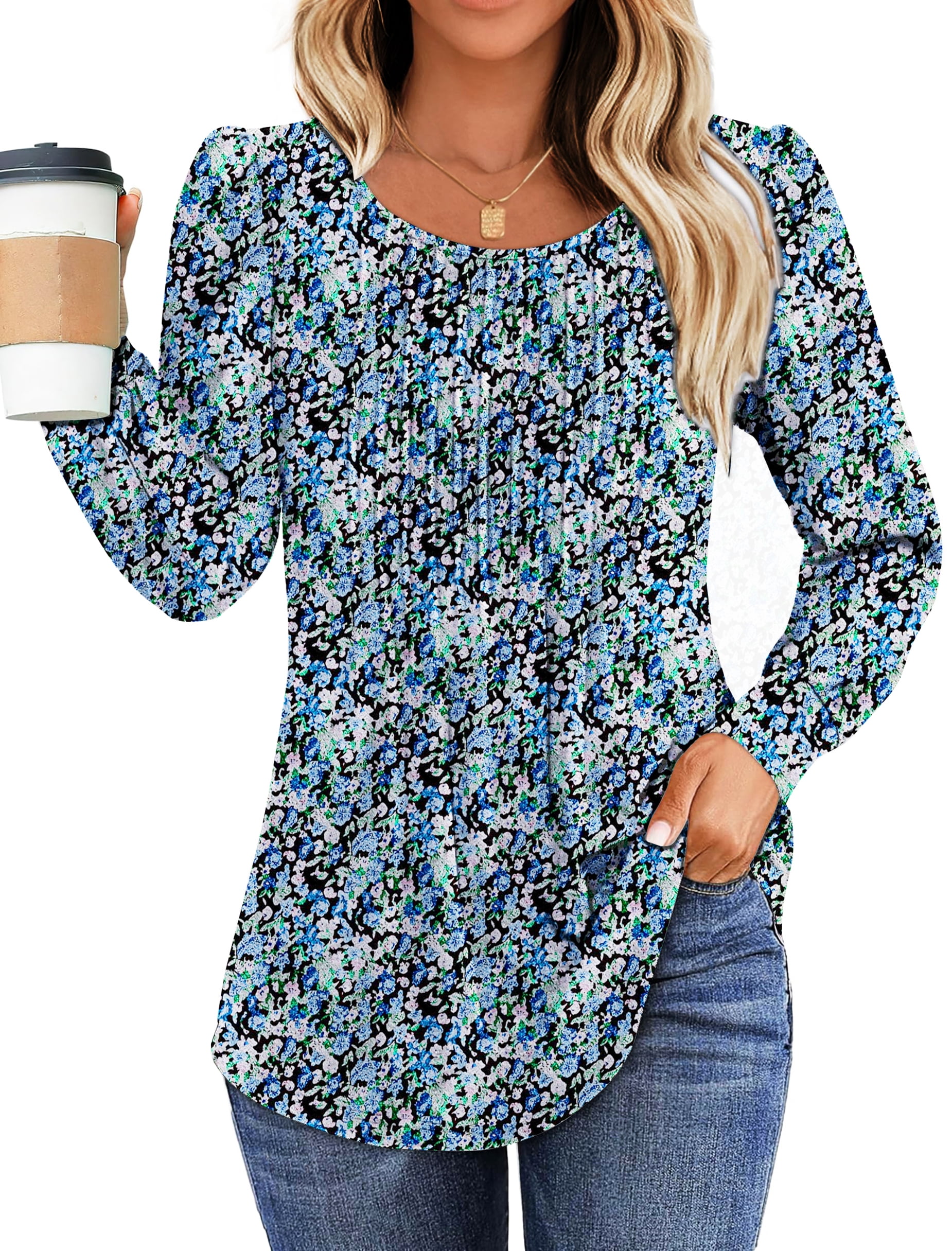 Fantaslook Pleated Blouses for Women Dressy Casual Long Sleeve Shirts Fall Tunic Tops