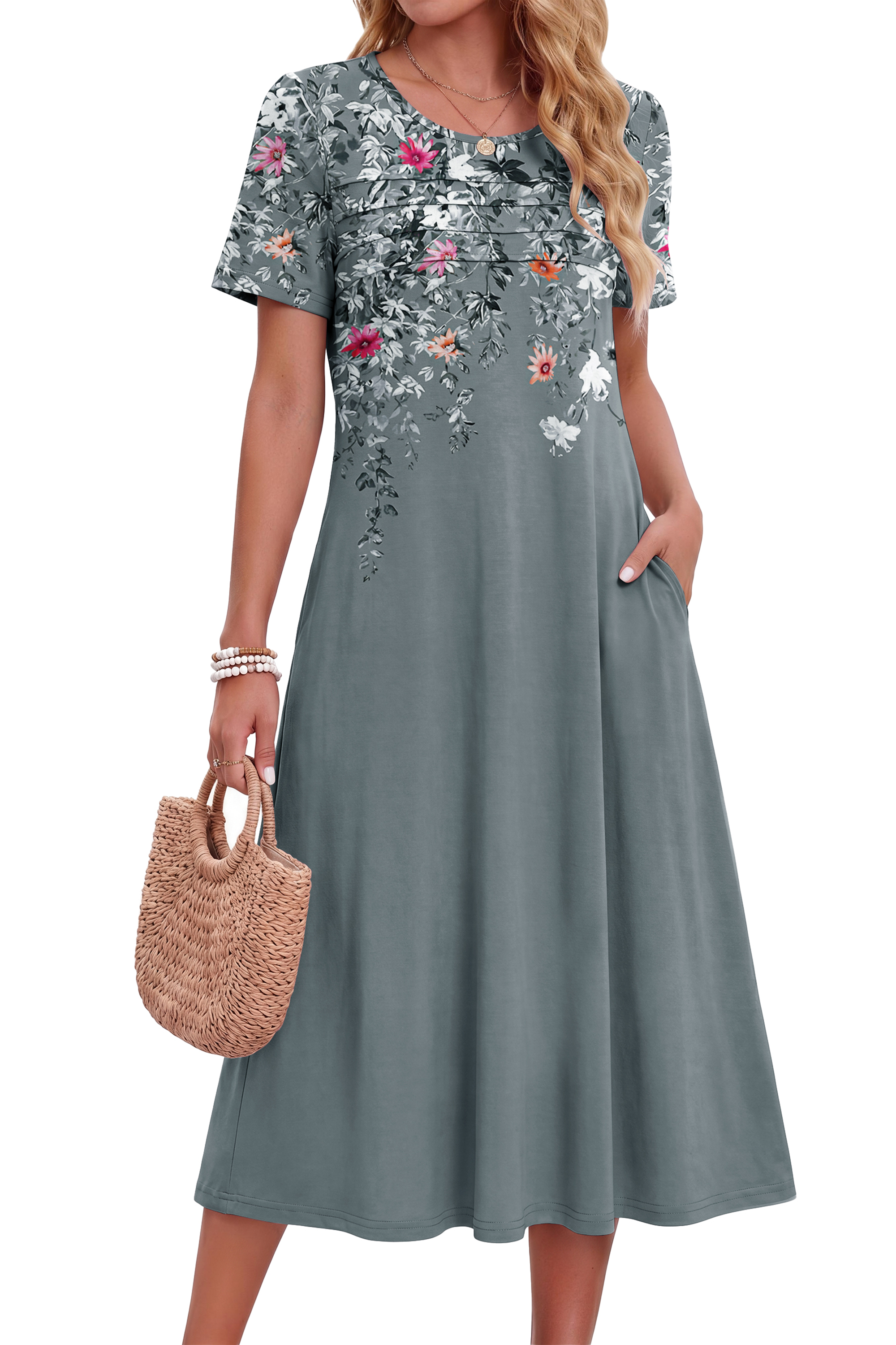 Fantaslook Pleated Summer Dresses For Women Short Sleeve Flare Midi Dress Flowy Floral Sundress Casual Dress With Pockets: Should You Buy It?