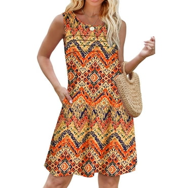 Fantaslook Pleated Tank Dresses for Women Fashion Summer Sleeveless Sundress Casual Beach Dress with Pockets
