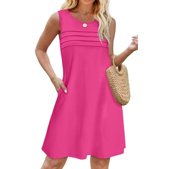 Fantaslook Pleated Tank Dresses for Women Fashion Summer Sleeveless Sundress Casual Beach Dress with Pockets