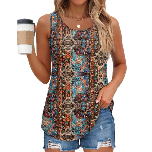 Fantaslook Pleated Tank Tops for Women Dressy Casual Sleeveless Blouses Floral Summer Tops