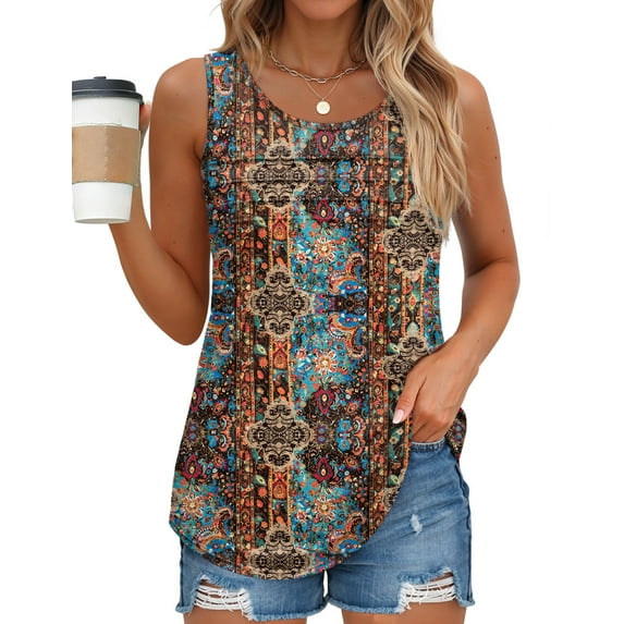 Fantaslook Pleated Tank Tops for Women Dressy Casual Sleeveless Blouses Floral Summer Tops