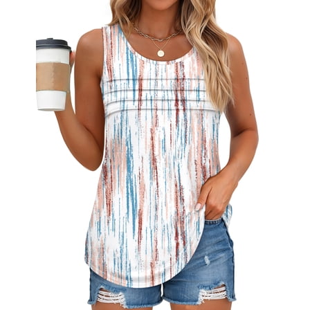 Fantaslook Pleated Tank Tops for Women Dressy Casual Sleeveless Blouses Floral Summer Tops