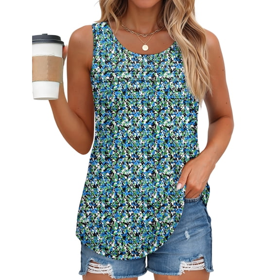 Fantaslook Pleated Tank Tops for Women Dressy Casual Sleeveless Blouses Floral Summer Tops