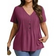 thumbnail image 1 of Fantaslook Plus Size Blouses for Women Pleated Button Short Sleeve Shirts Casual V Neck Tunic Tops, 1 of 9