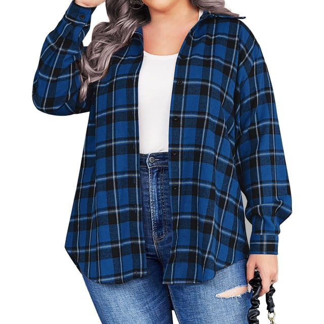 Full Size Button-Down Long Sleeve Shirt Plus Size
