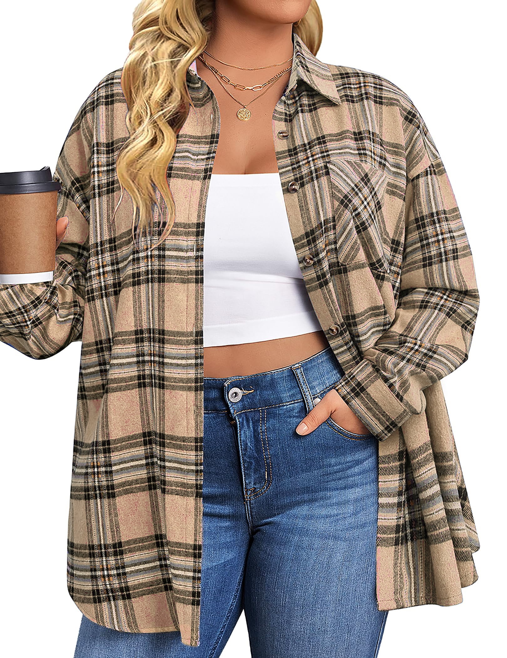Fantaslook Plus Size Flannel Plaid Shirt – Soft, Cozy, Versatile
