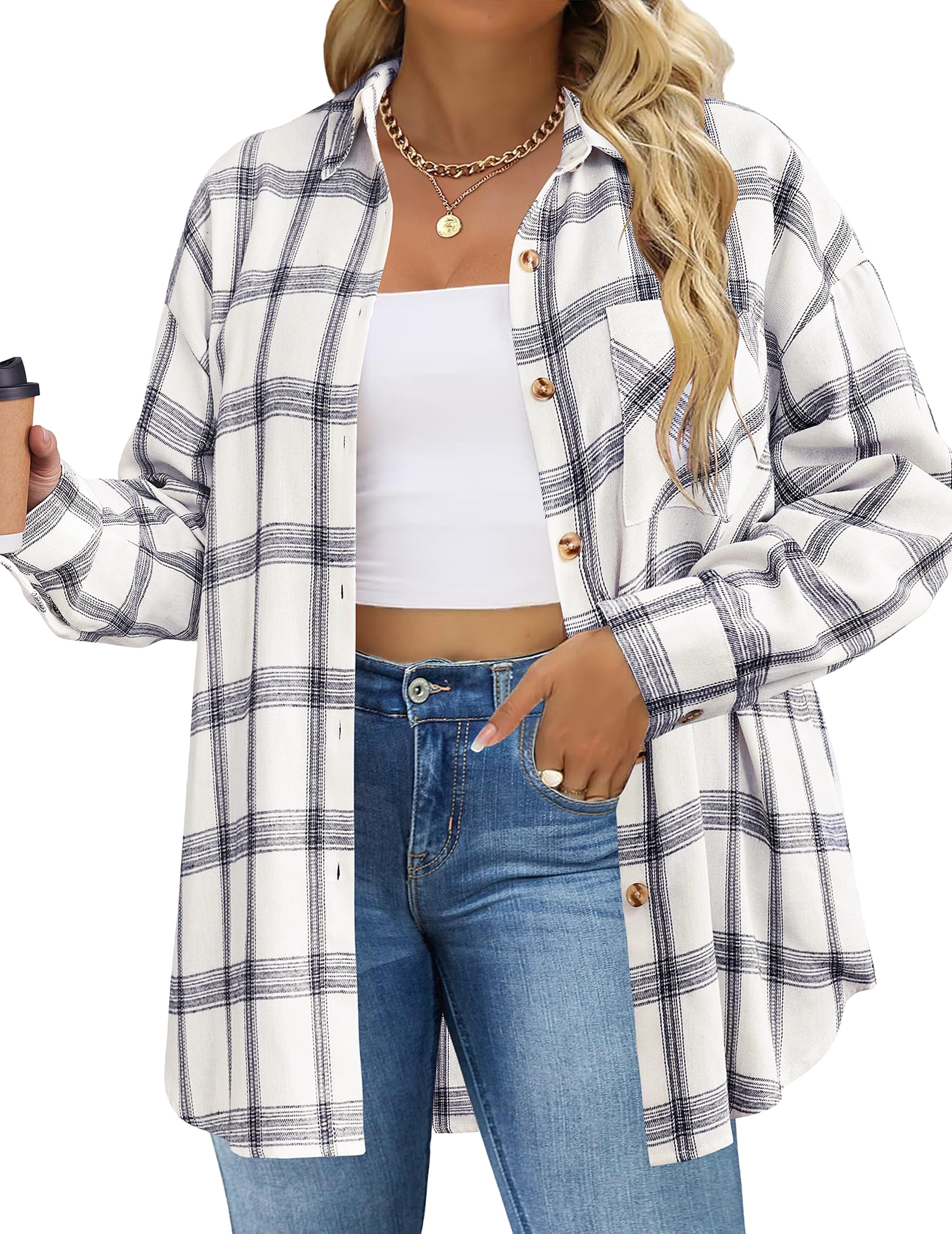 Fantaslook Plus Size Flannel Plaid Shirts, Long Sleeve Button Down ...