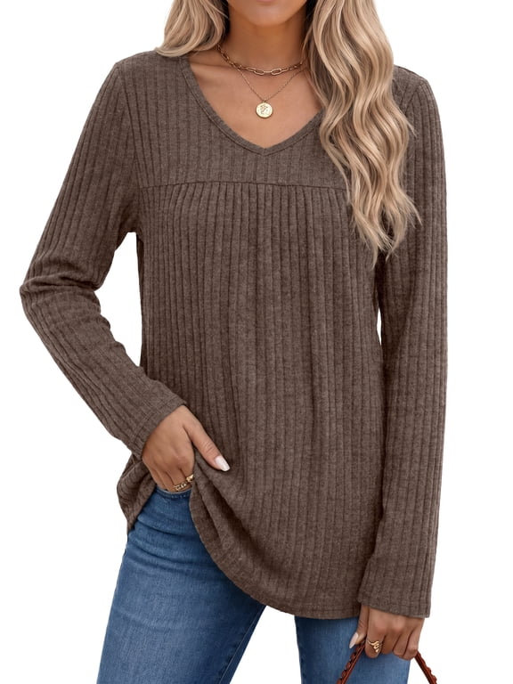 Plus Size Long Sleeve Shirts for Women V Neck Lightweight Sweaters Casual Fall Tunic Tops Fashion Spring Clothes