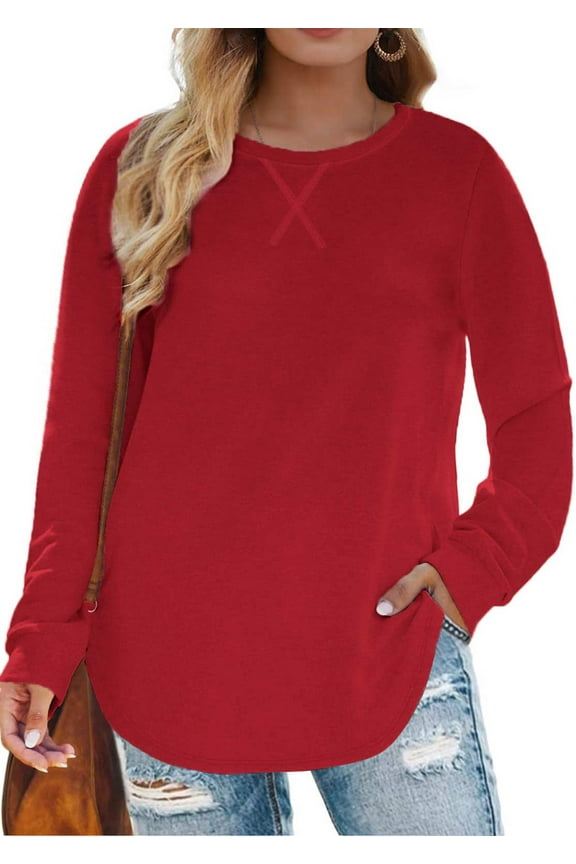 Plus Size Sweatshirts for Women Crewneck Casual Tunic Tops Long Sleeve Shirts