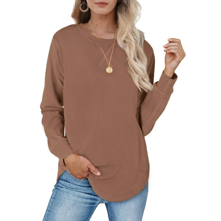 Dofaoo Sweatshirts for Women Long Sleeve Crew Neck Casual Tops with Ribbed  Hem Cuffs at  Women's Clothing store