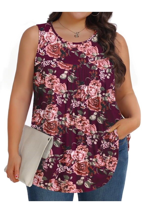 Plus Size Tank Tops for Women Tunic Sleeveless Shirts Dressy Casual Floral Blouses Loose Summer Tops