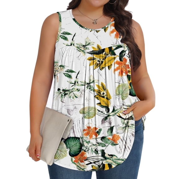 Fantaslook Plus Size Tank Tops for Women Tunic Sleeveless Shirts Dressy Casual Floral Blouses Loose Summer Tops