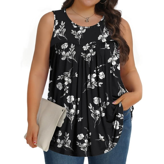 Fantaslook Plus Size Tank Tops for Women Tunic Sleeveless Shirts Dressy Casual Floral Blouses Loose Summer Tops
