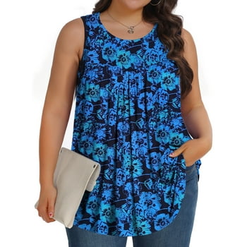 Fantaslook Plus Size Tank Tops for Women Tunic Sleeveless Shirts Dressy Casual Floral Blouses Loose Summer Tops