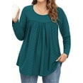 thumbnail image 1 of Fantaslook Plus Size Womens Tunic Tops Eyelet Dressy Long Sleeve Shirt Pleated Crew Neck Blouses Curved Hem Fall Outfits, 1 of 7
