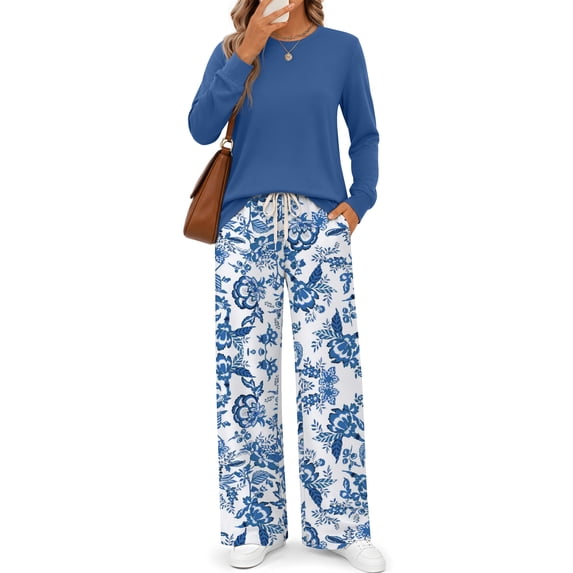 Fantaslook Plus Size Two Piece Sets for Women Wide Leg Pants Lounge Sets Fall Vacation Travel Outfits Fashion Boho Matching Sets