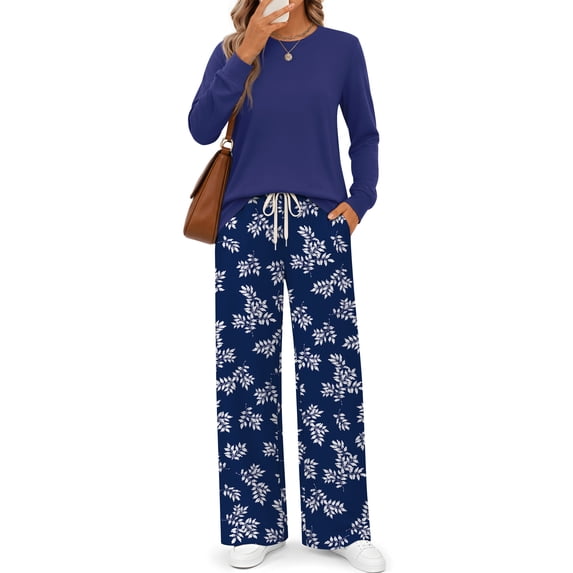 Fantaslook Plus Size Two Piece Sets for Women Wide Leg Pants Lounge Sets Fall Vacation Travel Outfits Fashion Boho Matching Sets