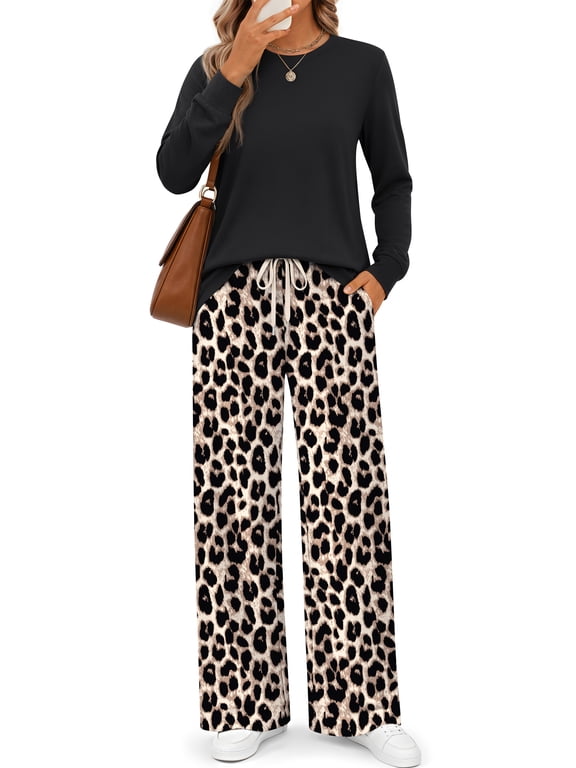 Plus Size Two Piece Sets for Women Wide Leg Pants Lounge Sets Fall Vacation Travel Outfits Fashion Boho Matching Sets