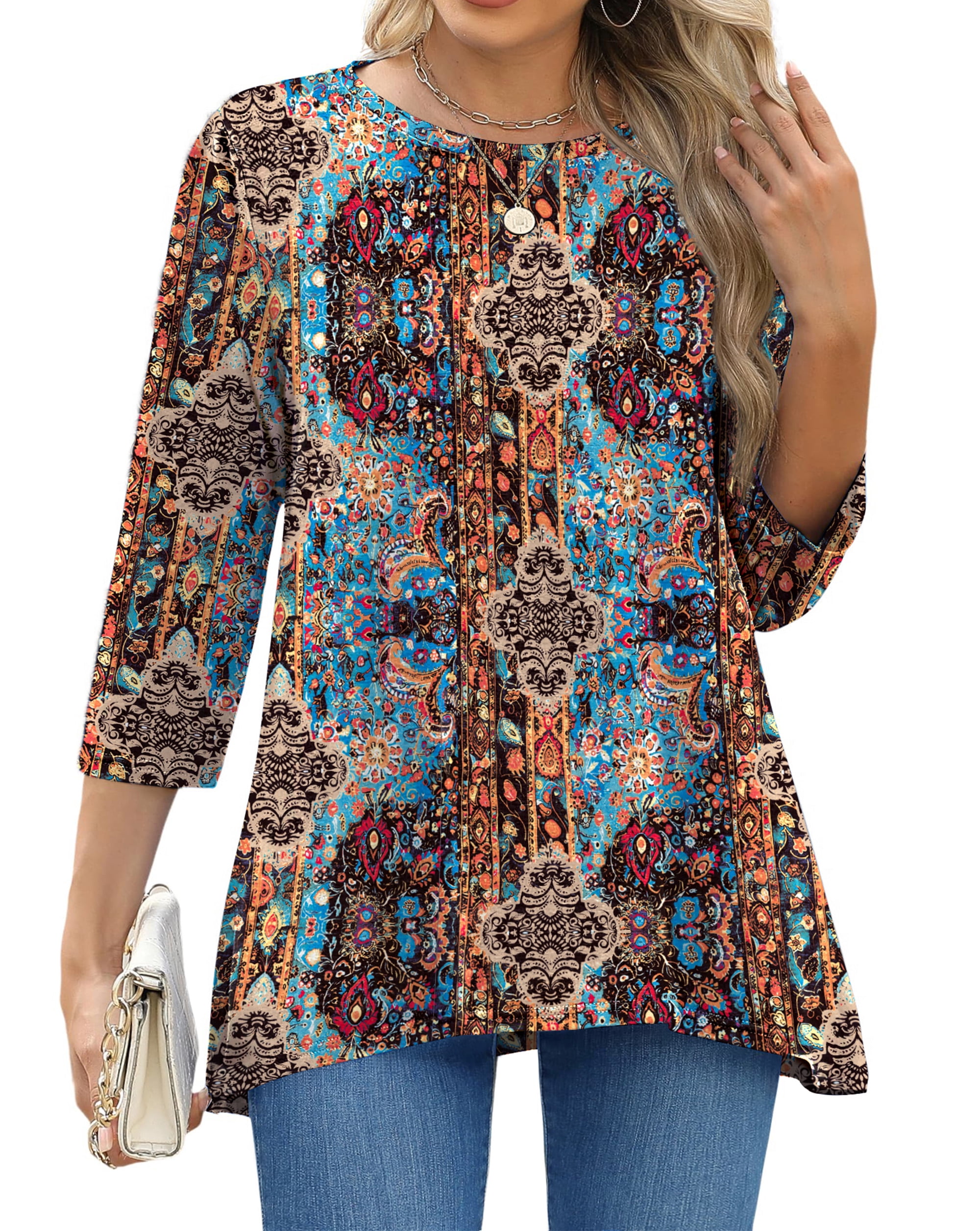 Fantaslook Plus Size Women Tunic Tops 3/4 Sleeve Dressy Casual Blouses ...