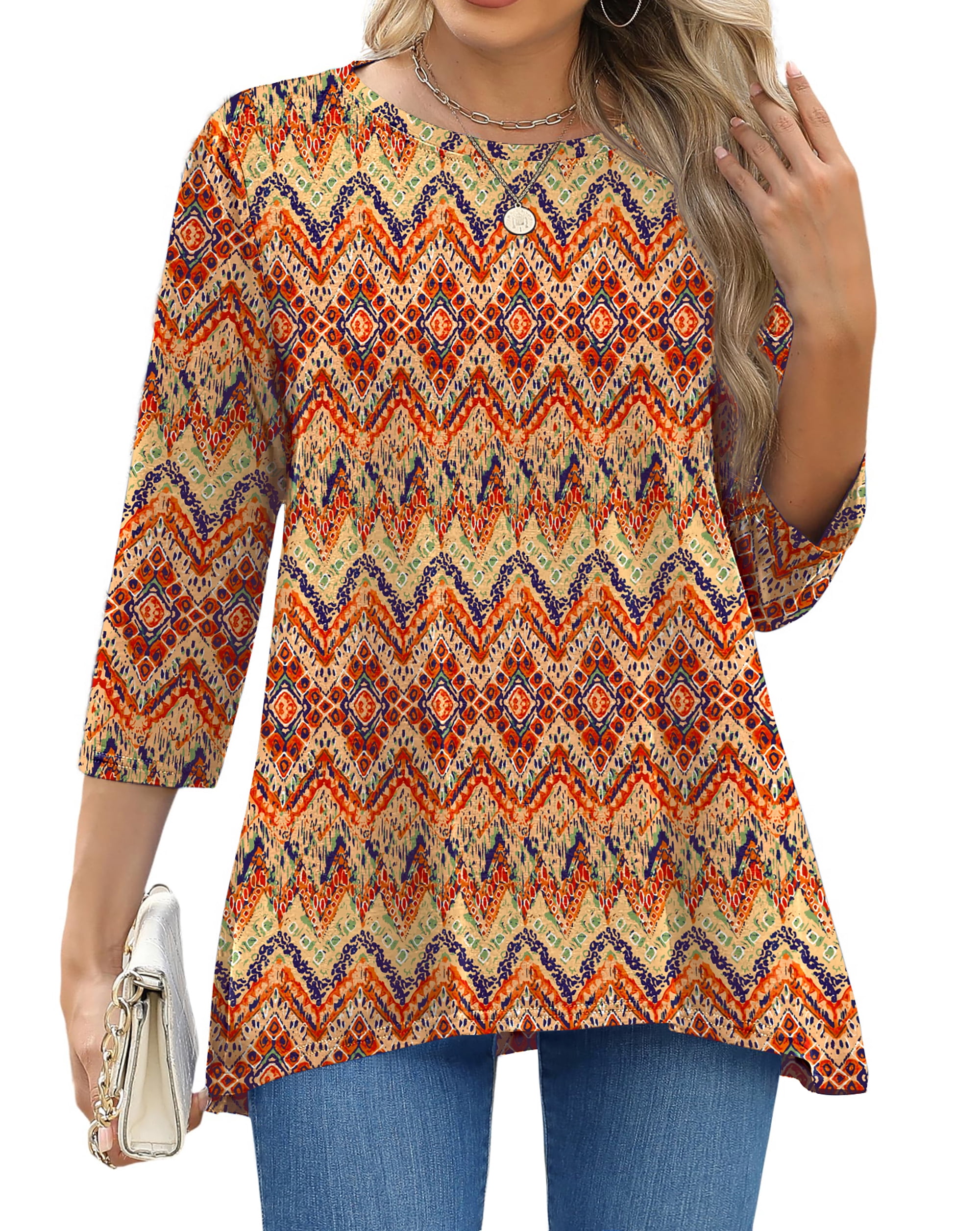 Fantaslook Plus Size Women Tunic Tops 3/4 Sleeve Dressy Casual Blouses ...