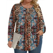 FANTASLOOK Plus Size Womens Blouses Long Sleeve Floral Tunic Tops Henley Neck Flowy Fall Shirts