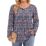Fantaslook Plus Size Womens Blouses Long Sleeve Floral Tunic Tops Henley Neck Flowy Fall Shirts