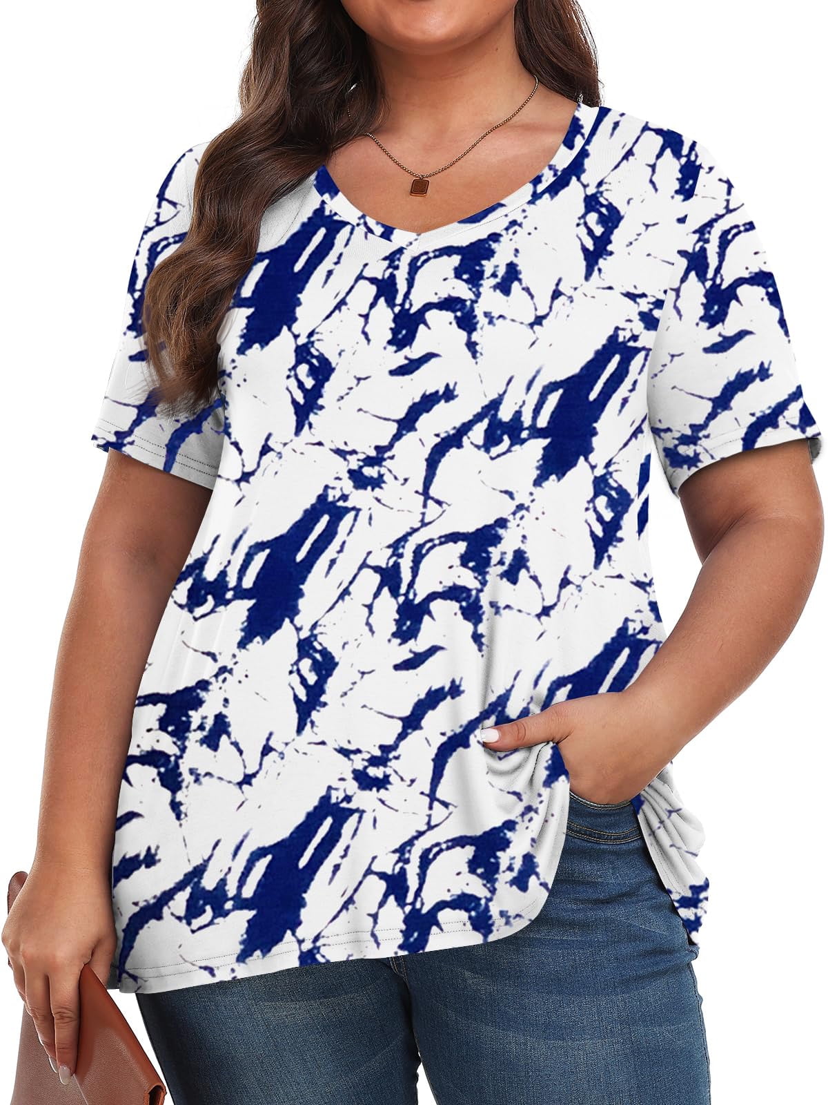 Fantaslook Plus Size Womens V Neck Short Sleeve Floral Tunic Tops ...
