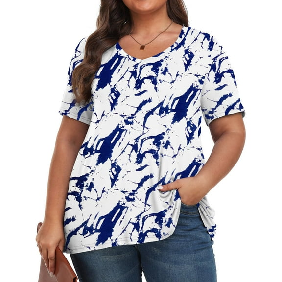 Fantaslook Plus Size Womens T Shirts V Neck Caseual Tops Short Sleeve Floral Shirts Loose Blouses
