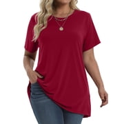 Fantaslook Plus Size Womens Tunic Tops Short Sleeve Casual Floral Shirts Swing Flare Dressy Blouses
