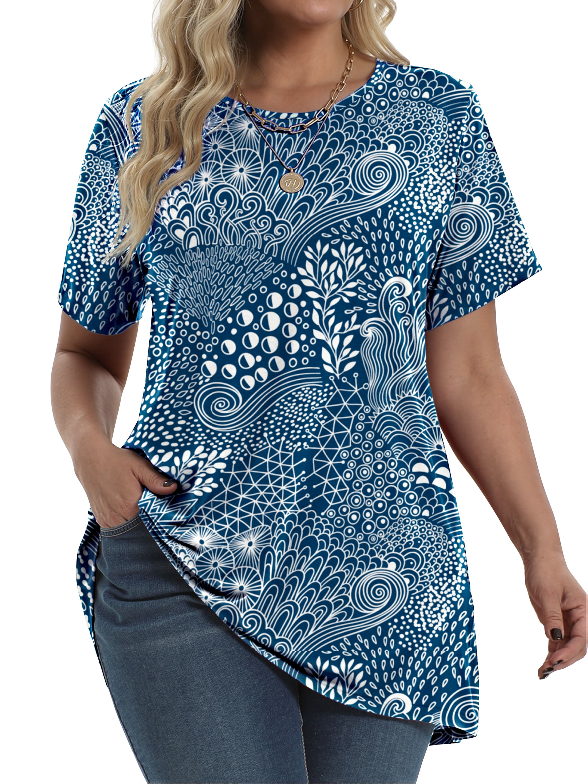 Fantaslook Plus Size Women's Tunic Tops Short Sleeve Floral Blouses ...