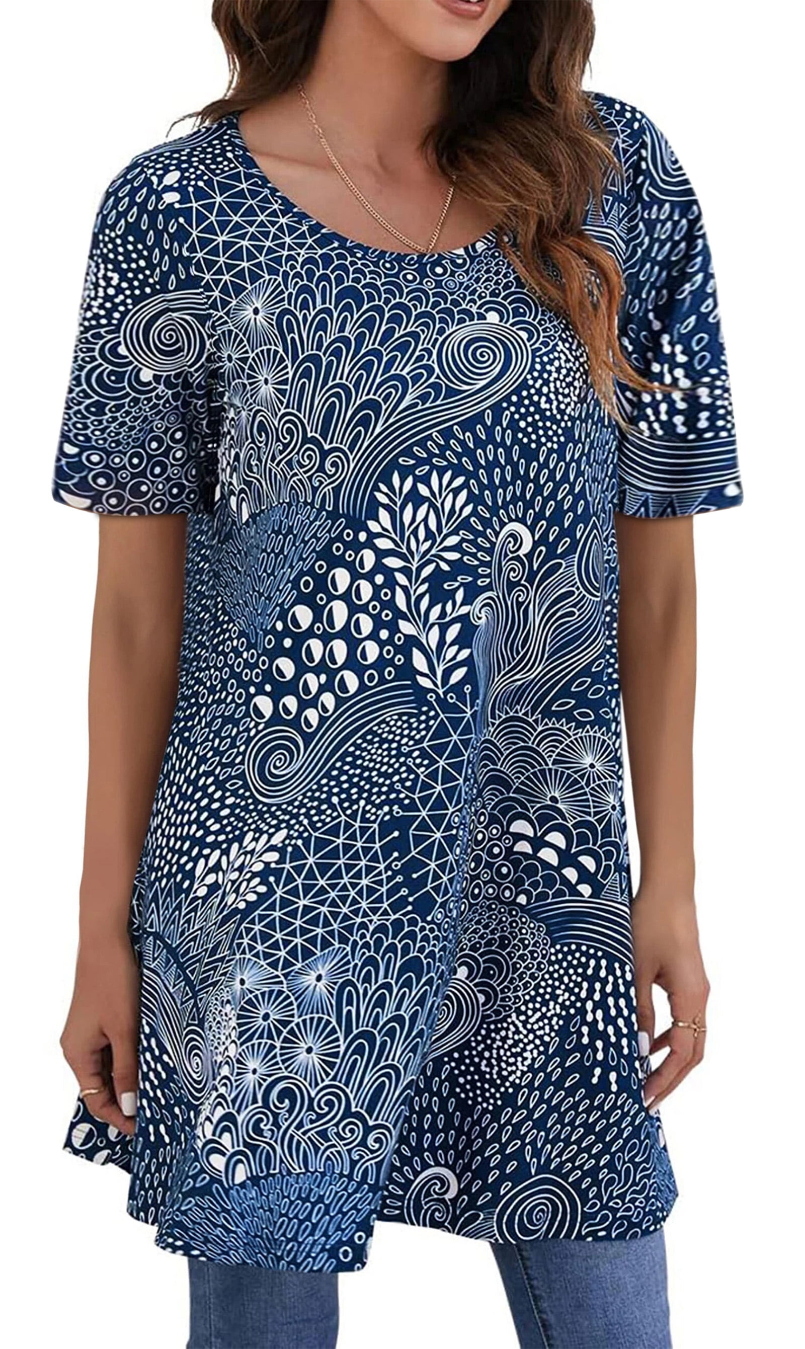 Fantaslook Plus Size Womens Tunic Tops, Short Sleeve Floral Shirts ...