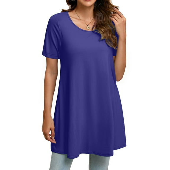 Fantaslook Plus Size Womens Tunic Tops Short Sleeve Casual Floral Shirts Swing Flare Dressy Blouses