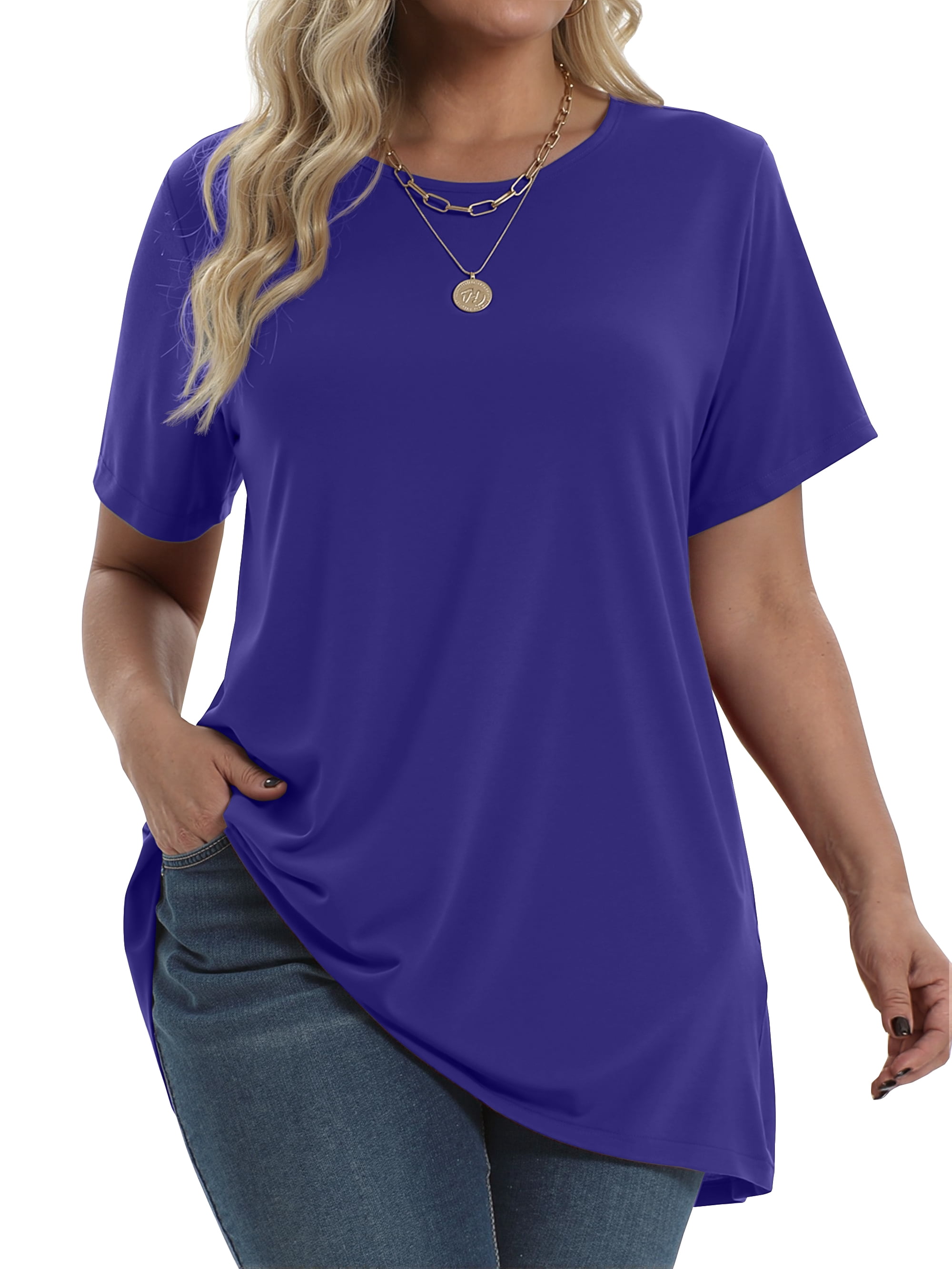 Fantaslook Womens Plus Size Tunic Top, 2XL, Short Sleeve Casual Floral ...