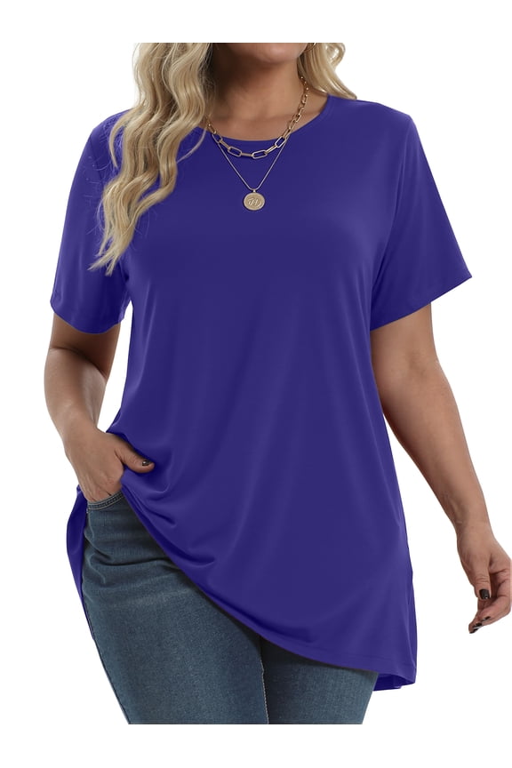 Plus Size Womens Tunic Tops Short Sleeve Casual Floral Shirts Swing Flare Dressy Blouses