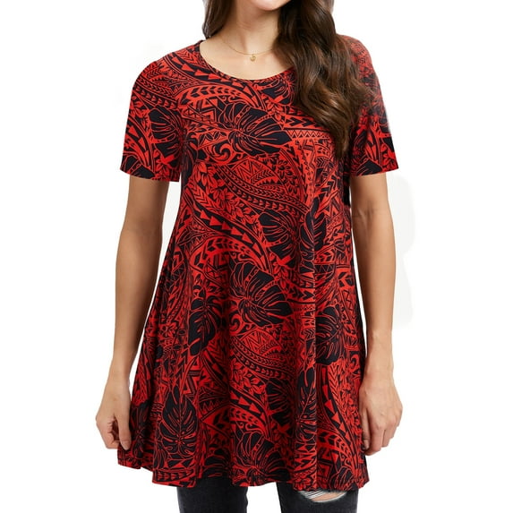 Fantaslook Plus Size Womens Tunic Tops Short Sleeve Casual Floral Shirts Swing Flare Dressy Blouses