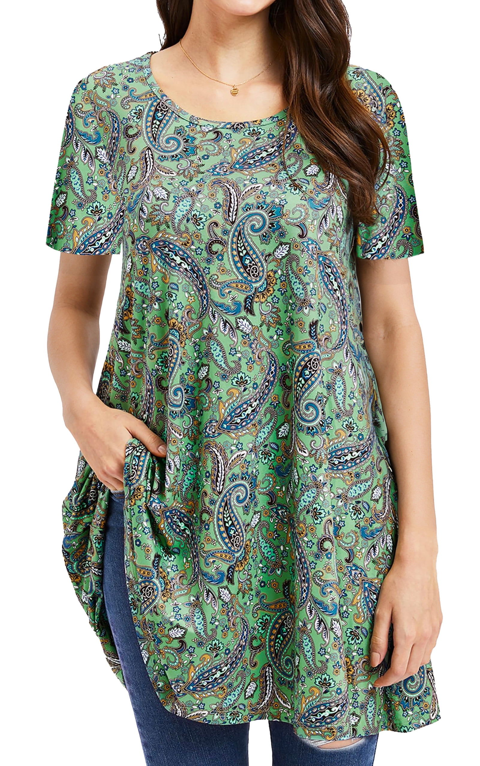 Fantaslook Plus Size Womens Tunic Tops Short Sleeve Floral Shirts Flare ...