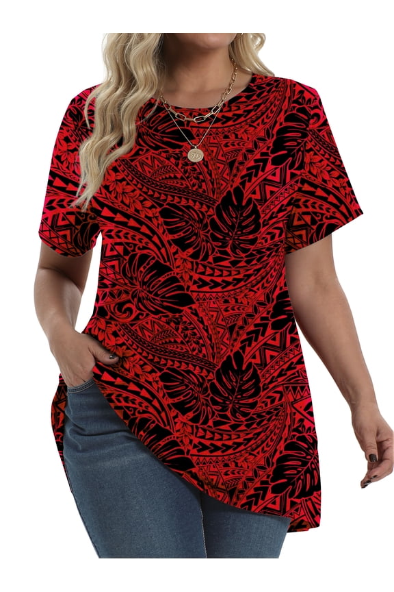 Plus Size Womens Tunic Tops Short Sleeve Casual Floral Shirts Swing Flare Dressy Blouses