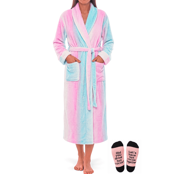 Fantaslook Premium Women Robes Flannel Plush Bathrobe with Pockets Fluffy Wearable Blanket Nightgown Super Soft Winter Sleepwear