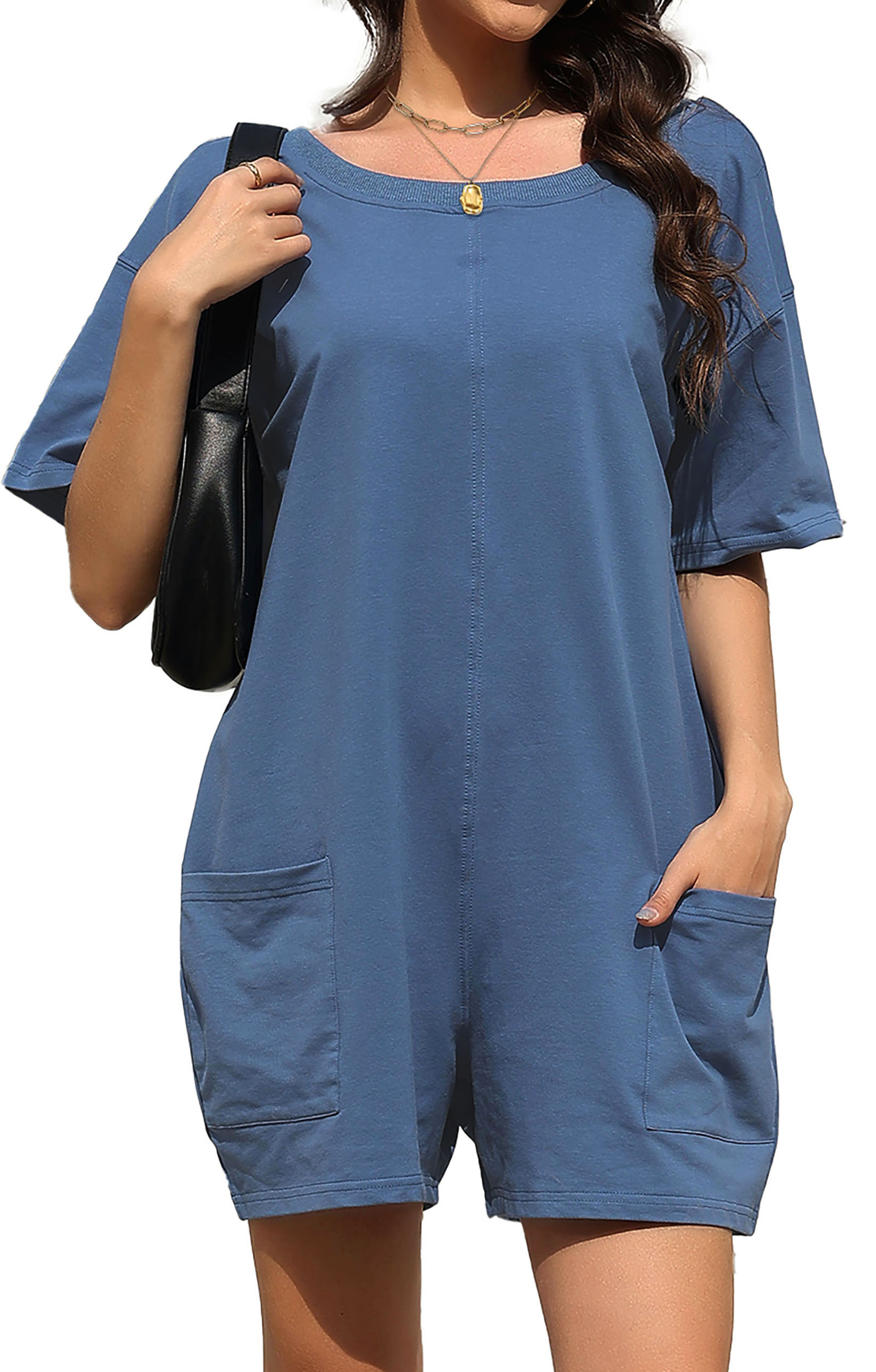 Women's Summer Short Rompers - Sleeveless Loose Fit Jumpsuits With Pockets