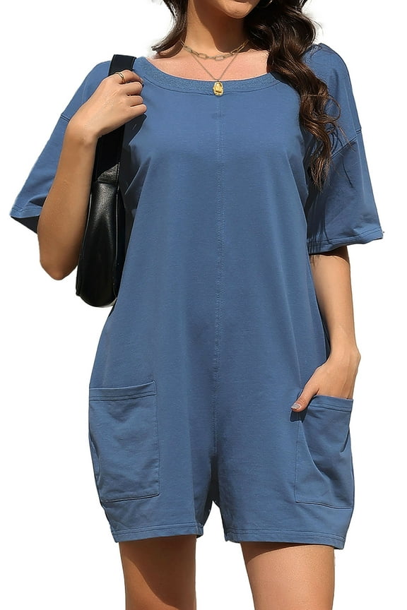 Rompers for Women Casual Summer Jumpsuits Short Sleeve Loose Overalls Shorts Rompers with Pockets Outfits