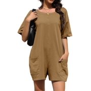 Fantaslook Rompers for Women Casual Summer Jumpsuits Short Sleeve Loose Overalls Shorts Rompers with Pockets Outfits