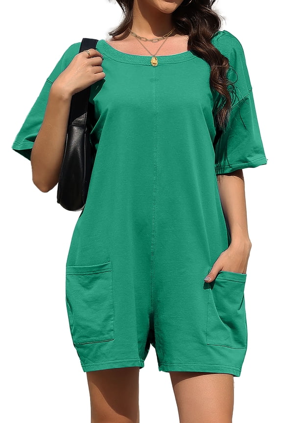 Rompers for Women Casual Summer Jumpsuits Short Sleeve Loose Overalls Shorts Rompers with Pockets Outfits