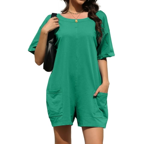 Rompers for Women Casual Summer Jumpsuits Short Sleeve Loose Overalls Shorts Rompers with Pockets Outfits